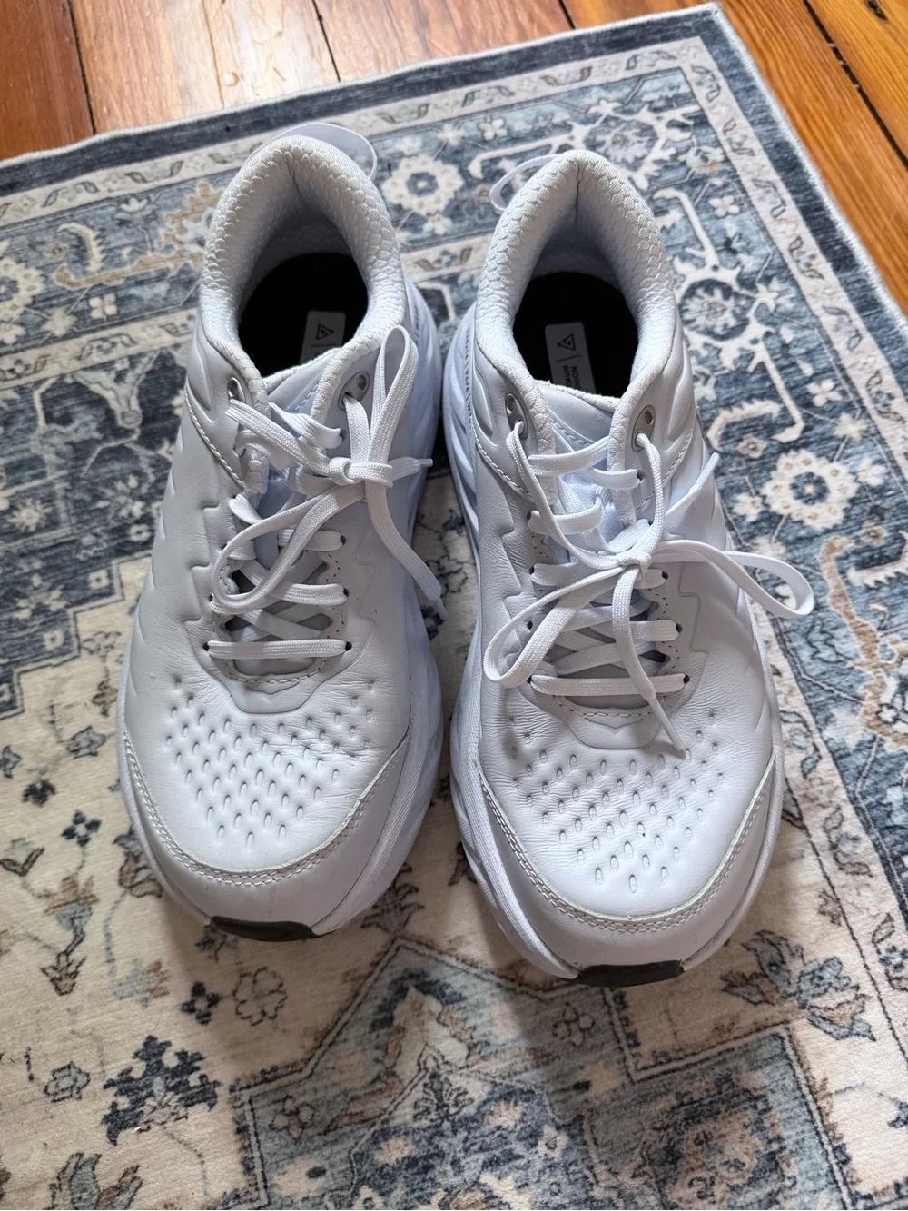 Hoka One One All-White Women’s leather Athletic Running Sneakers